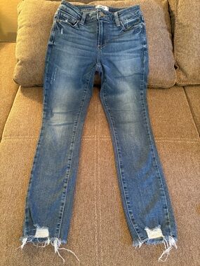 PAIGE Blue Distressed Ankle Skinny Jeans